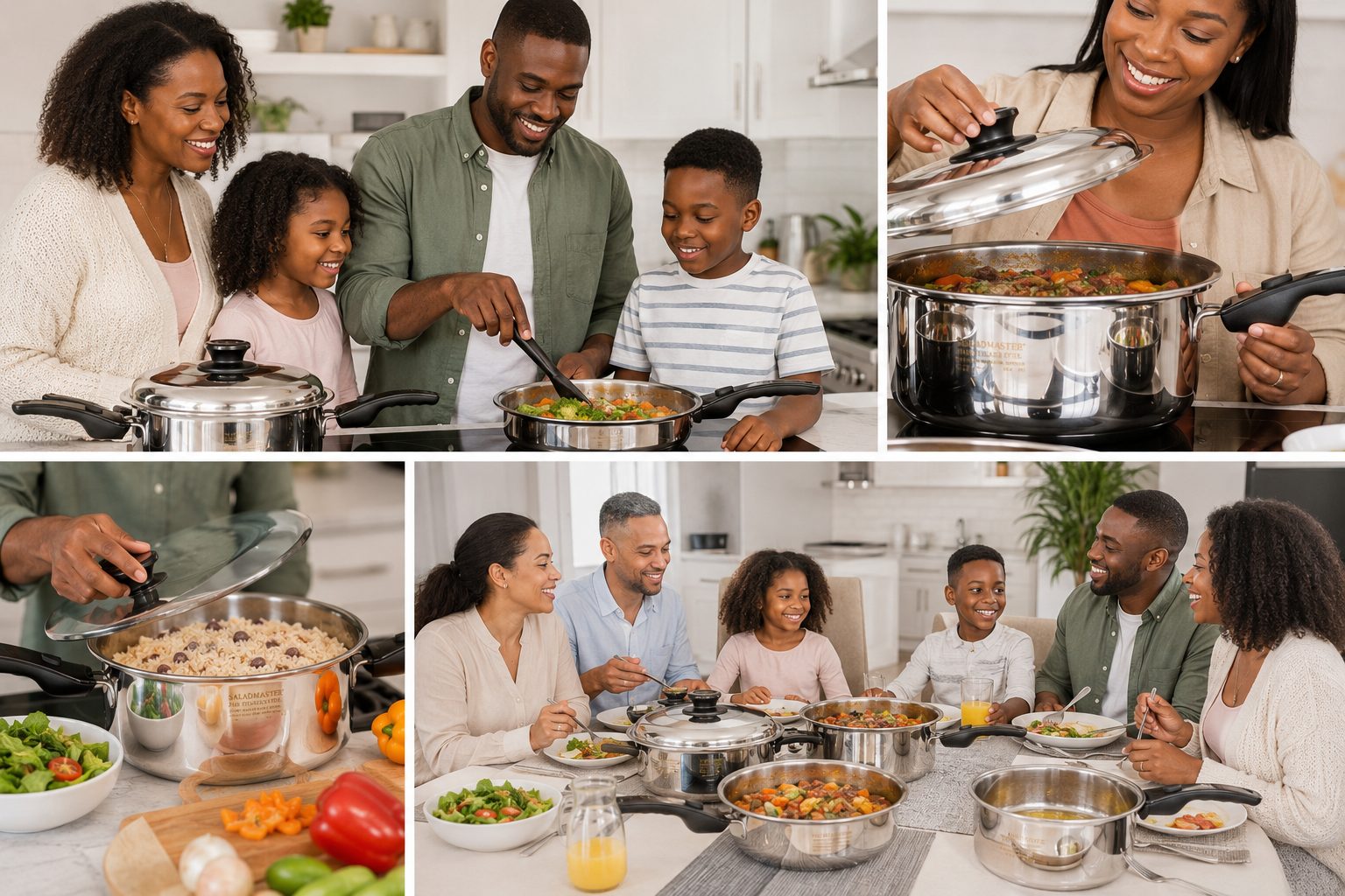 Family enjoying Saladmaster cookware together — cooking and dining