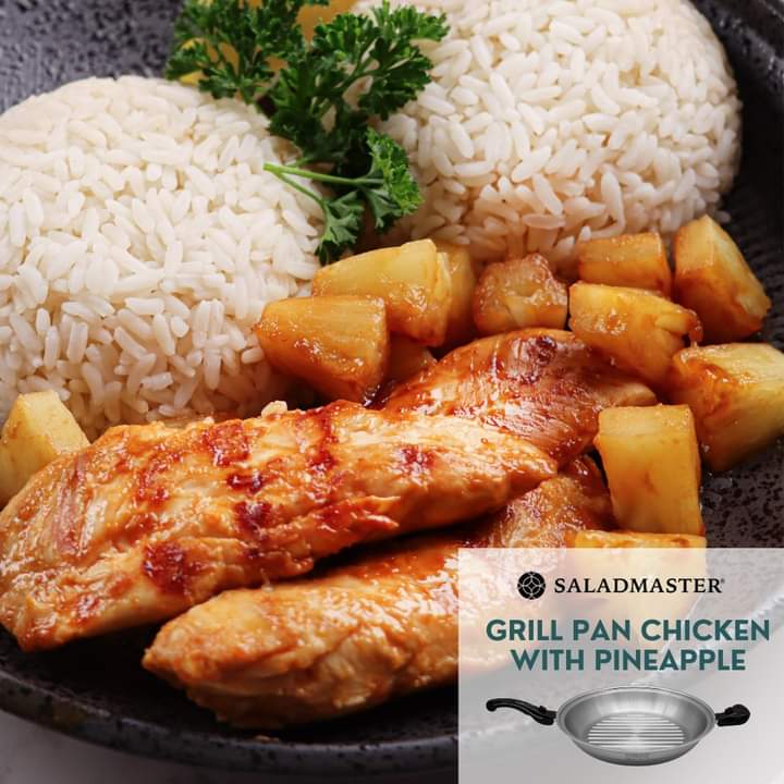 Grill pan chicken with pineapple served with rice