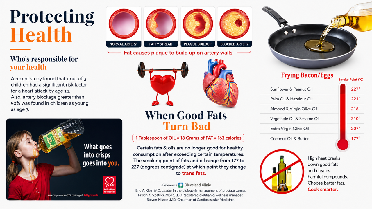 Educational chart comparing smoke points of common cooking fats and oils