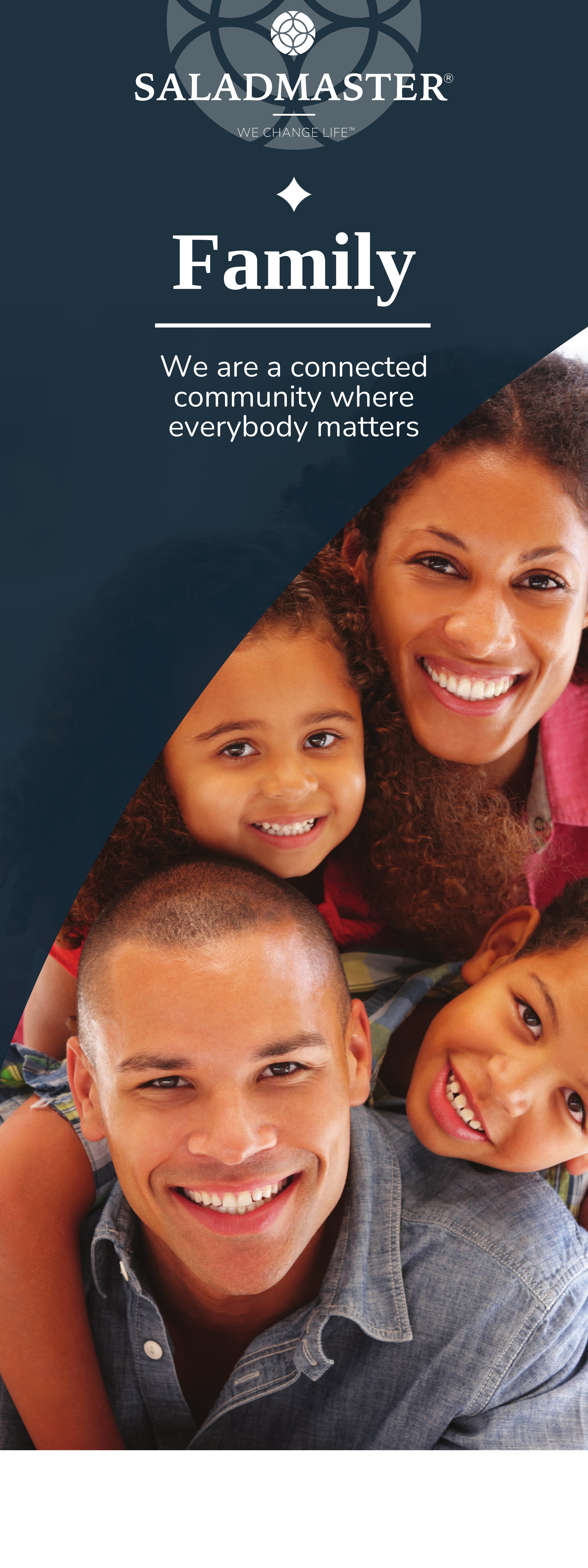 Saladmaster core values poster featuring Family as the leading value